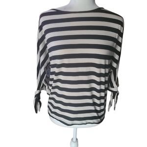 Chaps striped tie sleeves top woman's size small cotton modal blend scoop Neck